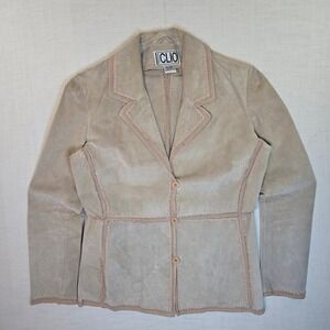 VTG CLIO Women 8 Jacket Tan Suede Leather Crochet Trim Boho Western Earthy Retro